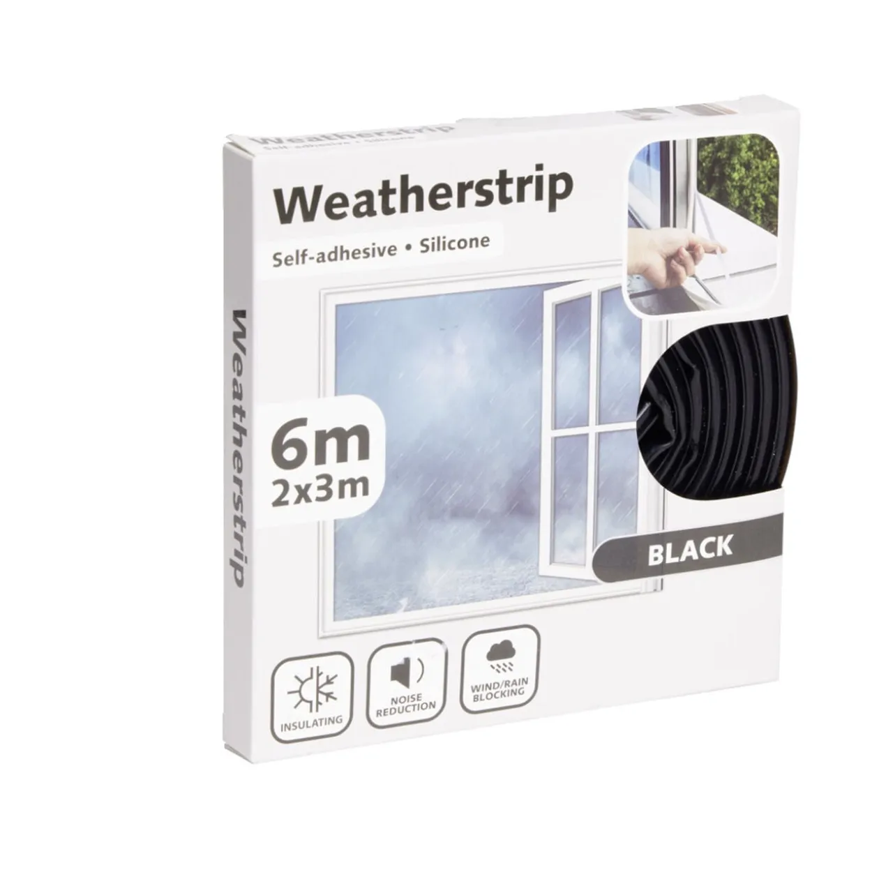 Joint d'isolation adhésif silicone plat pour porte et fenêtre 6m noir