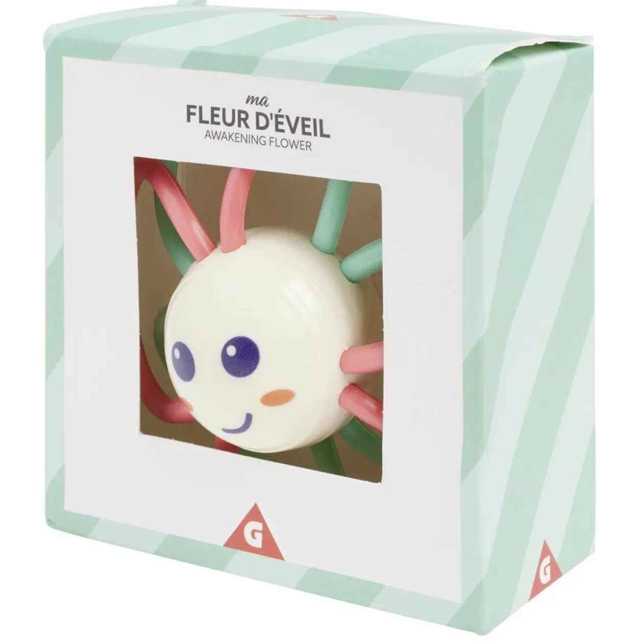 Jouet 1er âge fleur éveil en plastique rouge et vert Ø10xH15cm