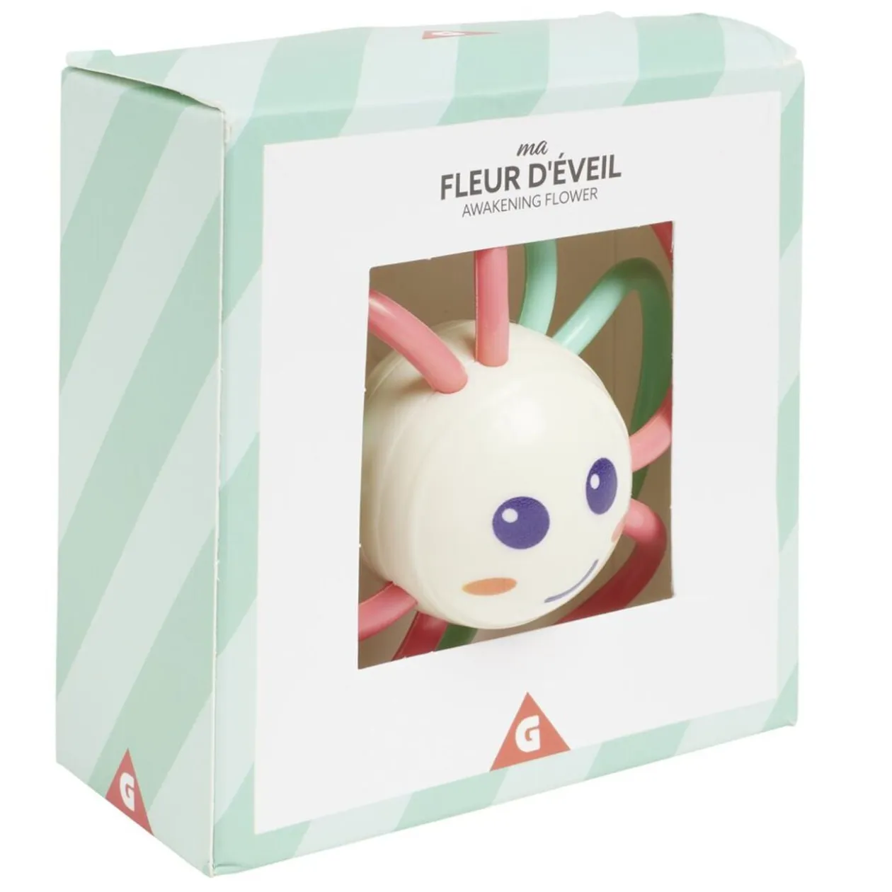 Jouet 1er âge fleur éveil en plastique rouge et vert Ø10xH15cm
