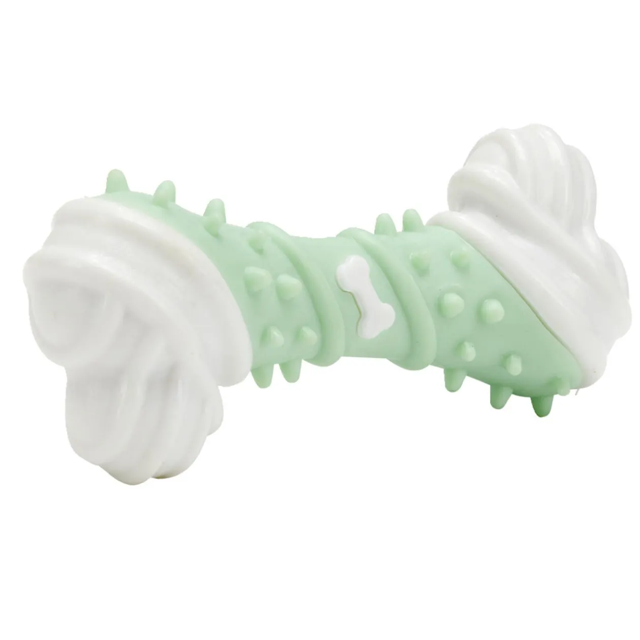 Jouet forme os pour chien à picots blanc et vert pastel L12,3cm