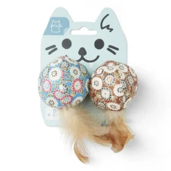 Jouet pour chat balle avec plumes en plastique L.14cm