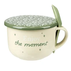 Jumbo bol à soupe 620ml avec cuillère Enjoy the moment vert et beige