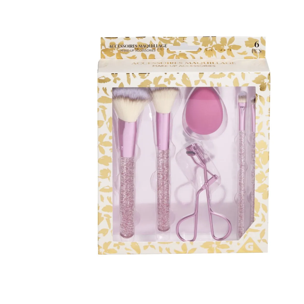 Kit accessoires maquillage 6 pièces beige ou rose - 2 coloris