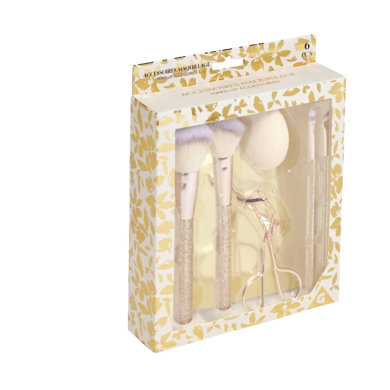 Kit accessoires maquillage 6 pièces beige ou rose - 2 coloris
