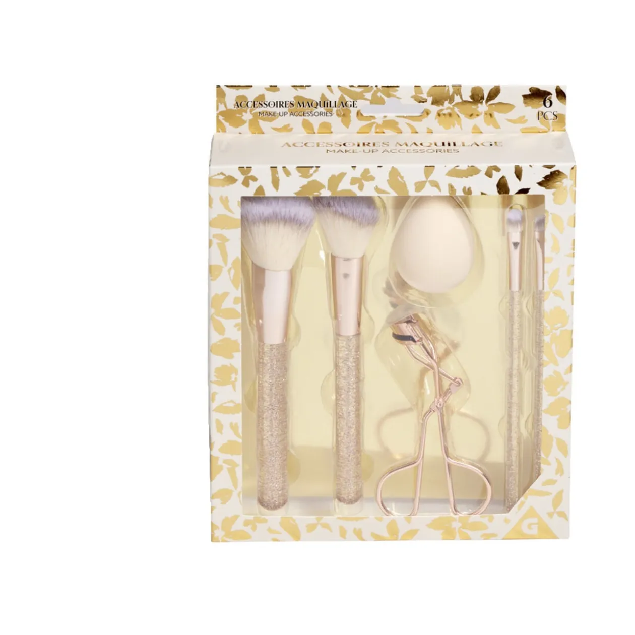 Kit accessoires maquillage 6 pièces beige ou rose - 2 coloris