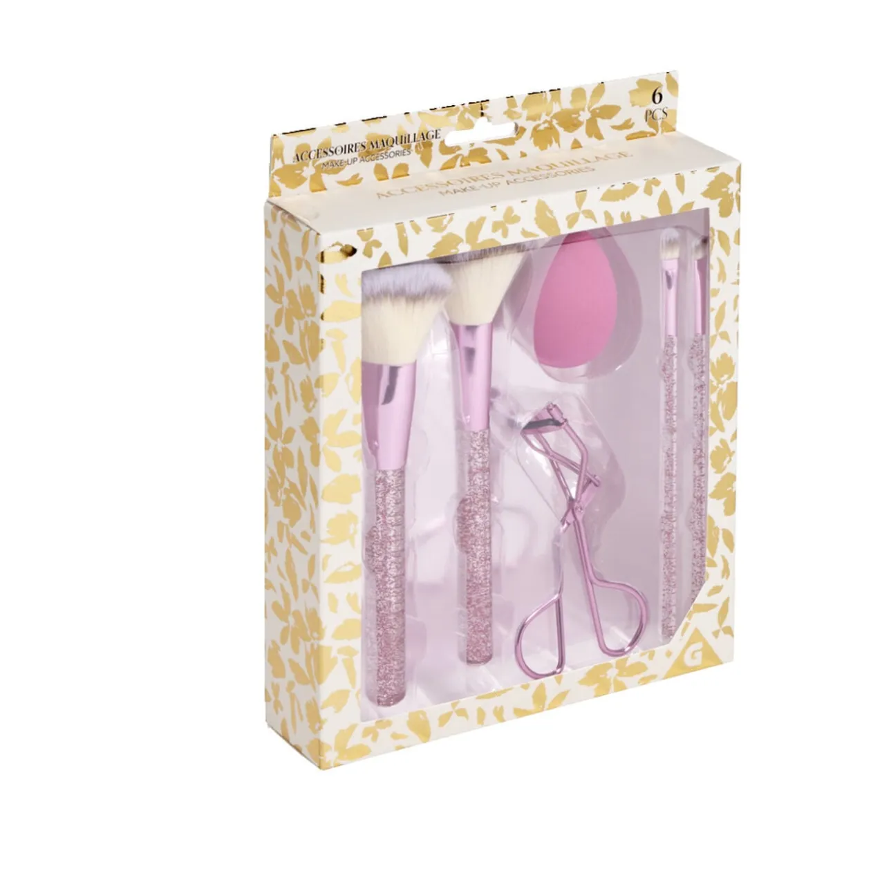 Kit accessoires maquillage 6 pièces beige ou rose - 2 coloris