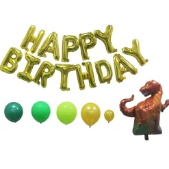 Kit arche à ballons alu et latex x73 Happy Birthday dinosaure tons verts