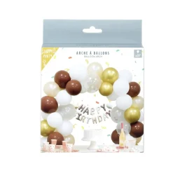 Kit arche à ballons alu et latex x37 Happy Birthday tons chocolat