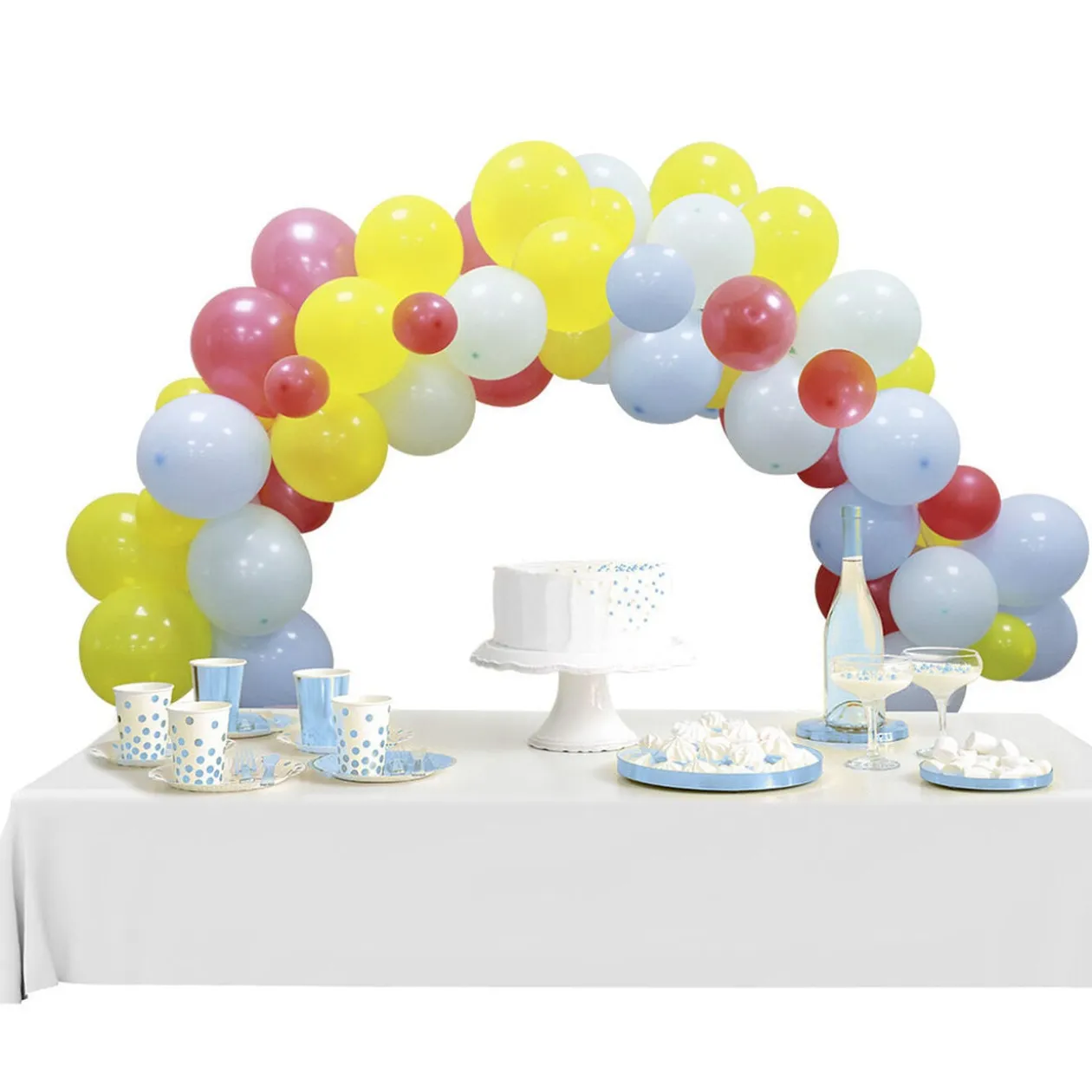 Kit arche de ballons bleu jaune rouge 60 pièces 4m