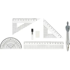 Kit complet compas règle équerre rapporteur 8 pièces