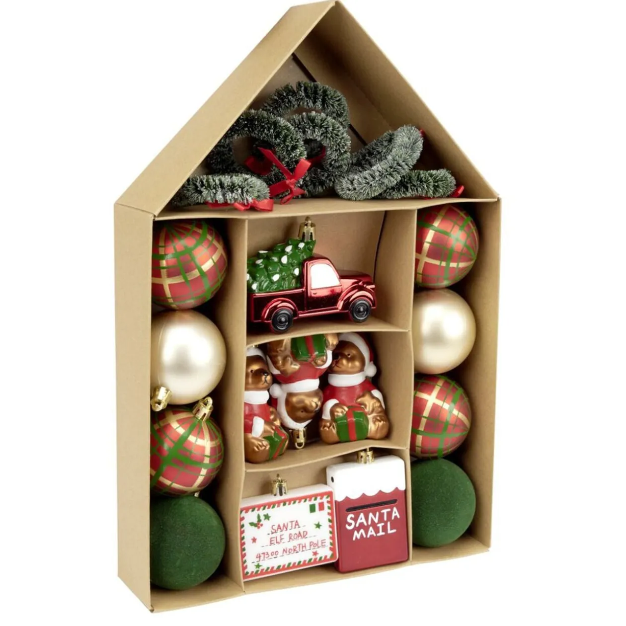 Kit décoration sapin de Noël traditionnel rouge et vert 20 pièces