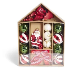 Kit décoration sapin de Noël traditionnel rouge et vert 20 pièces