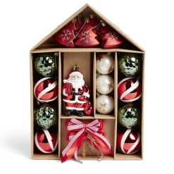 Kit décoration sapin de Noël traditionnel rouge et vert 20 pièces