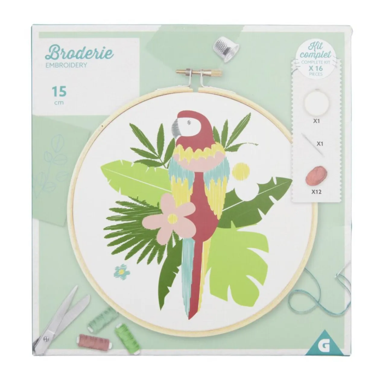 Kit de broderie au fil de coton avec support bois - 3 modèles