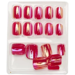 Kit de faux ongles en acrylique rose foncé effet miroir