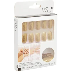 Kit faux ongles pailletés dorés 24 pièces