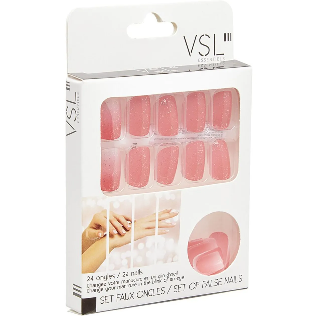 Kit faux ongles pailletés roses 24 pièces