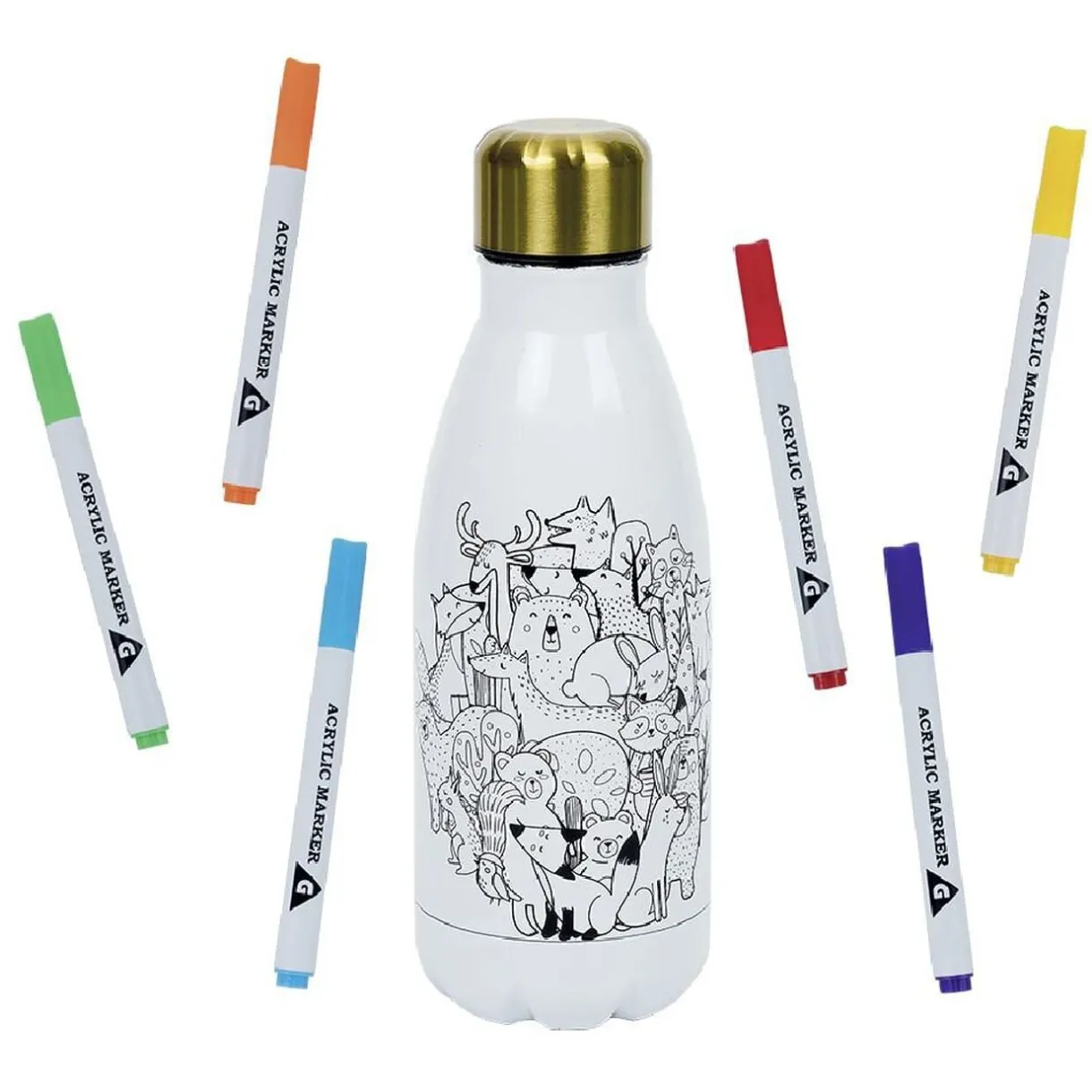 Kit gourde isotherme 350mL à colorier avec 6 marqueurs < Gifi Outlet