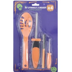 Kit outil de sculpture pour citrouille x4 plastique orange et fer