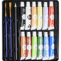 Kit tube de peinture acrylique 12x12ml avec 2 pinceaux et 1 crayon de bois < Gifi Discount