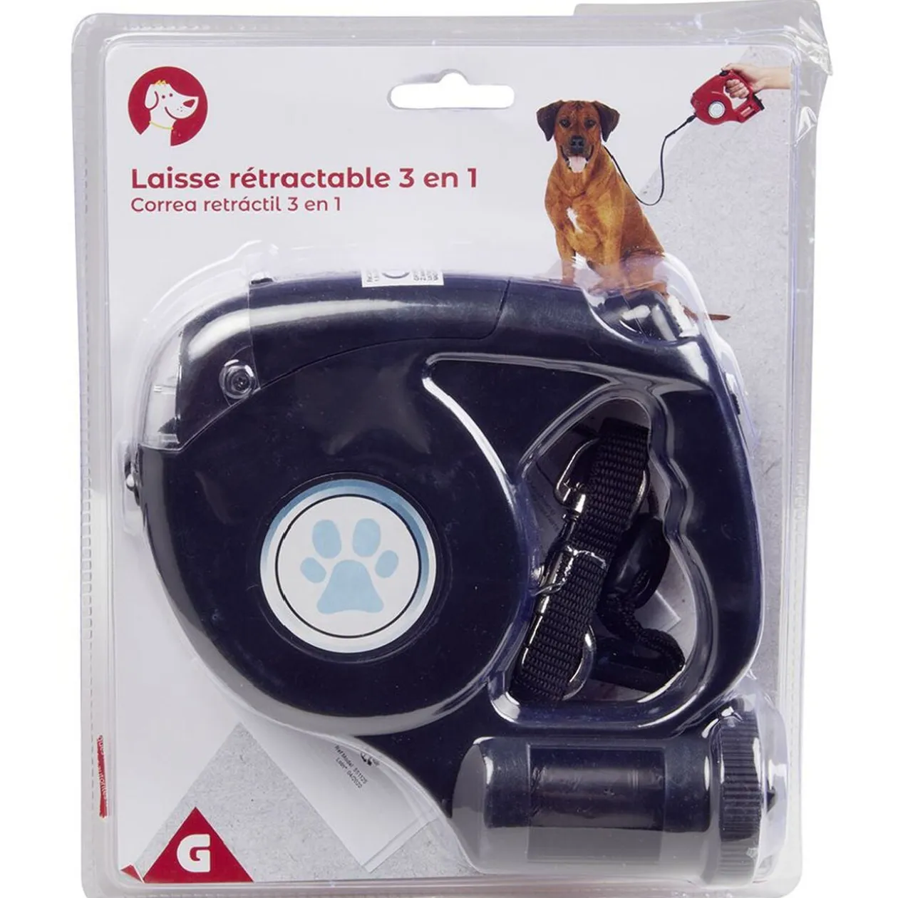 Laisse enrouleur distributeur de sac et lampe LED (2 modèles)