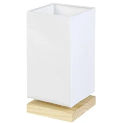 Lampe de chevet abat jour blanc sur base carrée en pin naturel < Gifi Online