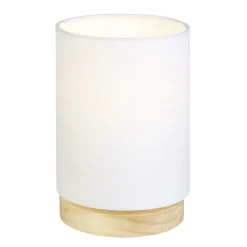 Lampe de chevet abat jour blanc sur base ronde en pin naturel < Gifi Discount