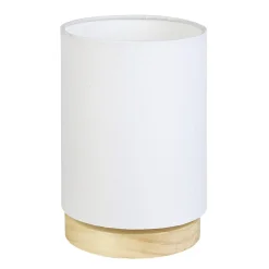 Lampe de chevet abat jour blanc sur base ronde en pin naturel < Gifi Discount