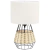 Lampe de chevet métal osier marron et noir 25x25xH44cm