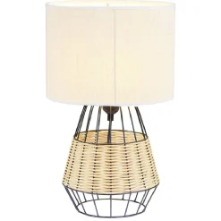 Lampe de chevet métal osier marron et noir 25x25xH44cm