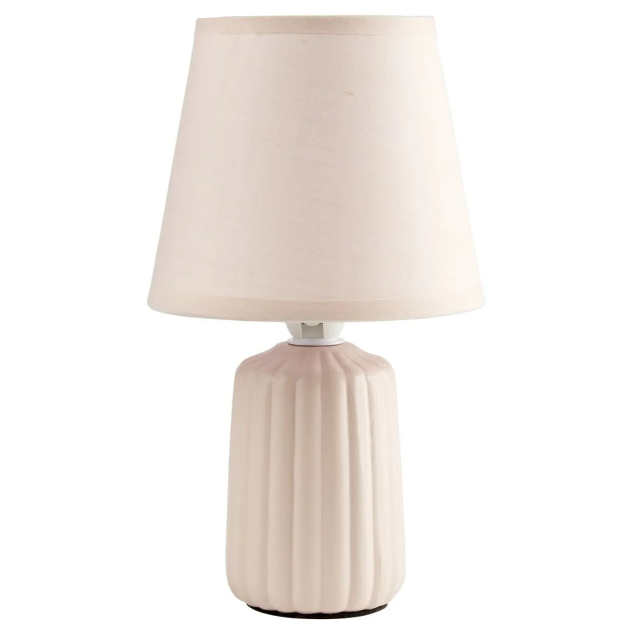 Lampe de table socle céramique strié rose Ø13xH22cm