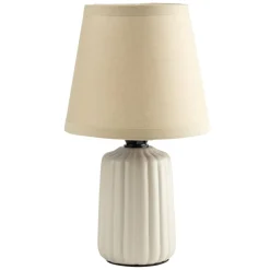Lampe de table socle céramique strié beige Ø13xH22cm