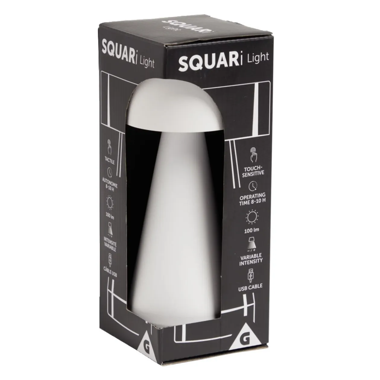 Lampe de table Squari USB tactile blanche Ø9,5xH22,5cm