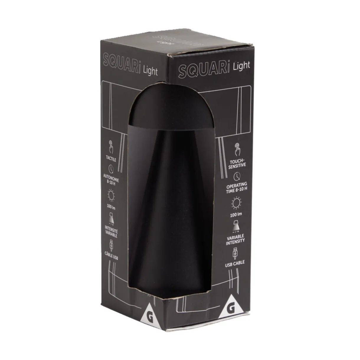 Lampe de table Squari USB tactile noire Ø9,5xH22,5cm < Gifi Online
