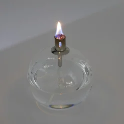 Lampe à huile ronde en verre et mèche coton H13cm