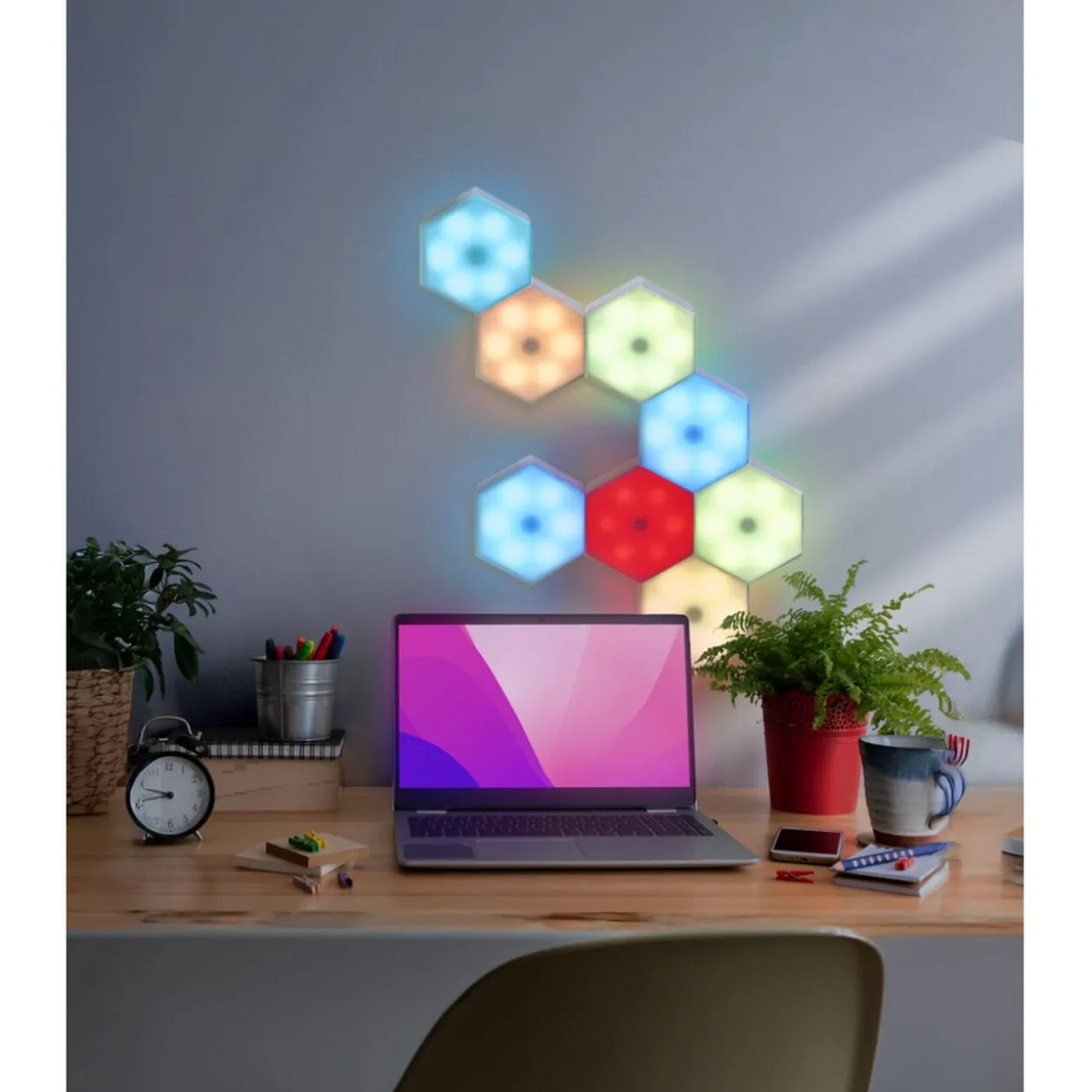 Lampe LED adhésive forme hexagone x3