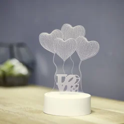 Lampe LED 3D filigrane ballons coeurs LOVE 12,5x9,8xH18,5cm