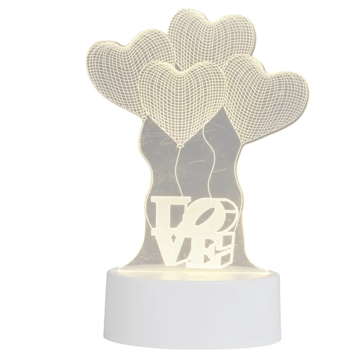 Lampe LED 3D filigrane ballons coeurs LOVE 12,5x9,8xH18,5cm