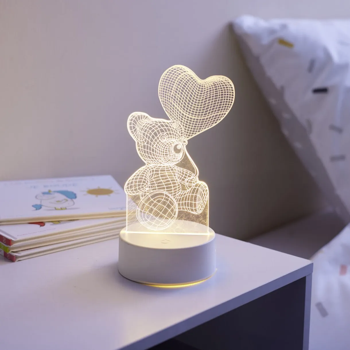Lampe LED 3D filigrane ourson coeur 12x9,8xH21cm < Gifi Online