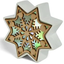 Lampe LED Noël céramique et bois 17x5,5x17cm