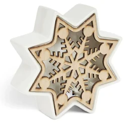 Lampe LED Noël céramique et bois 17x5,5x17cm