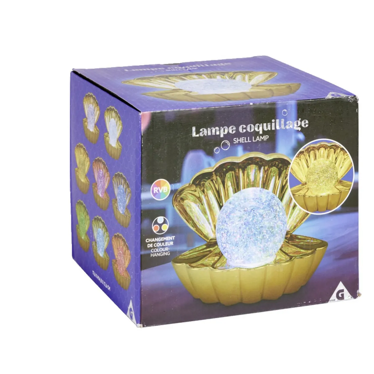 Lampe LED perle et coquillage doré < Gifi New