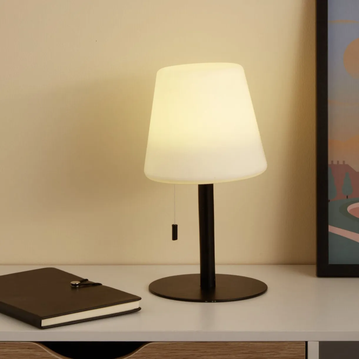 Lampe LED à tirette en polypropylène noir et blanc Ø15,5cm < Gifi Best