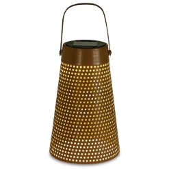 Lampe nomade solaire Faro métal perforé marron Ø12,8xH20cm < Gifi Sale