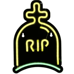 Lampe néon Halloween RIP vert et jaune 26xH18cm