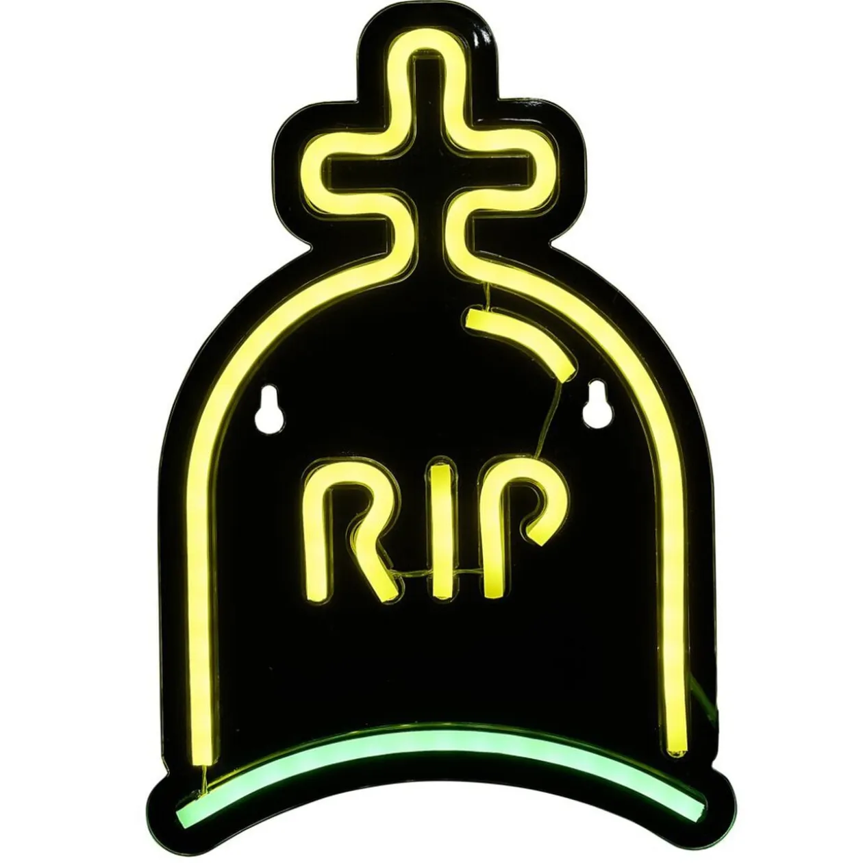 Lampe néon Halloween RIP vert et jaune 26xH18cm
