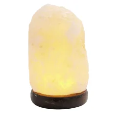 Lampe pierre de sel rose avec socle bois USB Ø8xH15cm