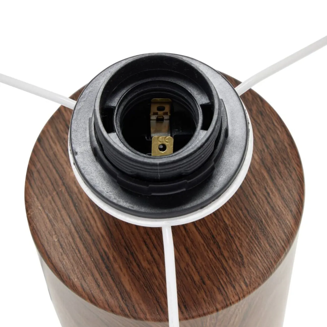 Lampe à poser base céramique effet bois abat-jour blanc Ø24xH37cm