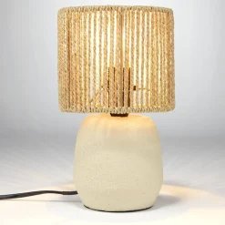 Lampe à poser ciment abat jour corde tressée beige et marron Ø14xH22cm