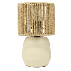 Lampe à poser ciment abat jour corde tressée beige et marron Ø14xH22cm